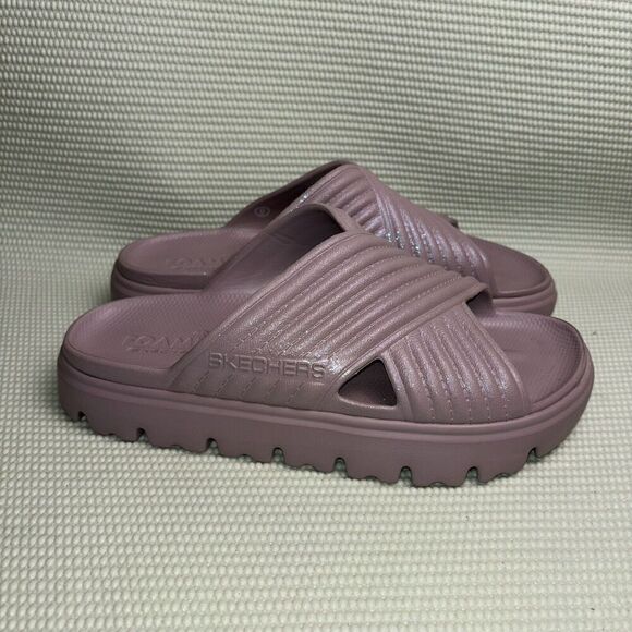 Skechers Foamies Platform Sandals Slides Women’s Size 9 Purple Glitter - Picture 1 of 8